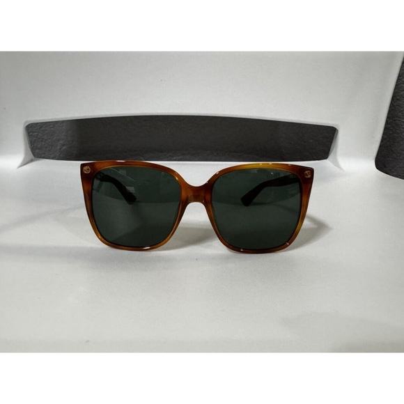 GUCCI GG0022S-002 Women's Cateye Sunglasses Havana Tortoise Gold Logo/Green 57mm - Picture 1 of 15